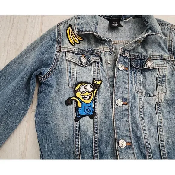 Despicable Me Minions Denim Jacket Kids Size 7-8 Boy Girl Blue Yellow Banana - Picture 2 of 7